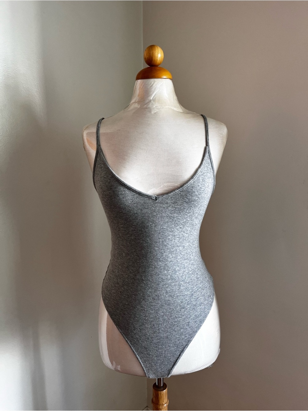 bp Gray Ribbed V-Neck Bodysuit